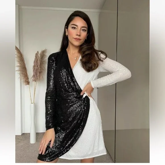 NWT H&M Black and White Sequin Dress - Picture 3 of 3